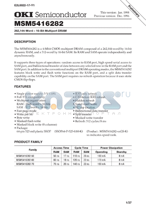 MSM5416282-60GS-K datasheet - 262,144-word x 16-bit multiport DRAM