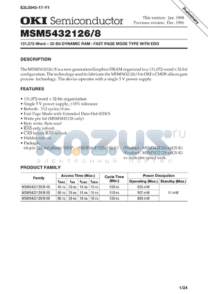 MSM5432128-50GS-K datasheet - 131,072-word x 32-bit dynamic RAM