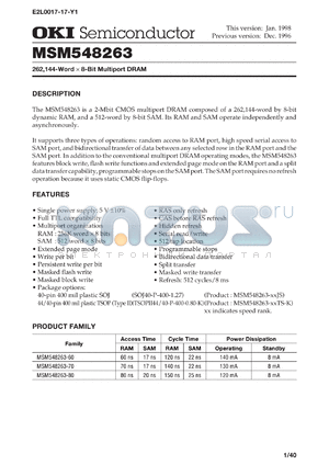 MSM548263-70JS datasheet - 262,144-word x 8-bit multiport DRAM