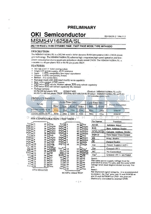 MSM54V16258SL-40JS datasheet - 262,144-word x 16-bit dynamic RAM