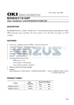 MSM56V16160F-8TS-K datasheet - 2-bank x 524,288-word x 16-bit cynchronous dynamic RAM