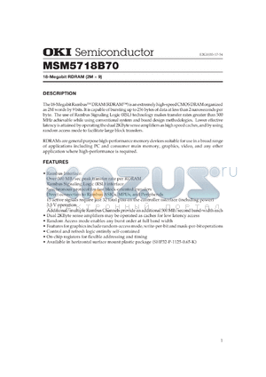 MSM5718B70-50GS-K datasheet - 18-Megabit RDRAM (2Mx9)