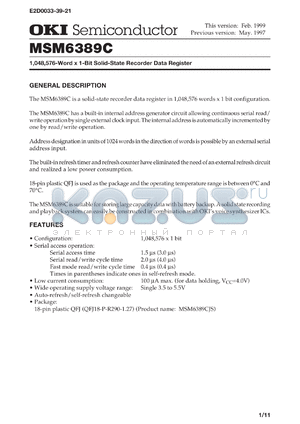 MSM6389CJS datasheet - 1,048,576-word x 1-bit solid-state recorder data register