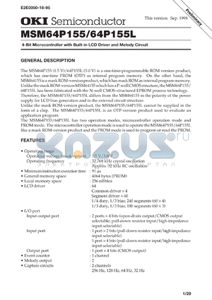 MSM64P155-001GS-BK datasheet - 4-bit microcontroller with-in LCD driver and melody circuit