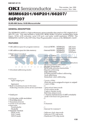 MSM66G207VS datasheet - OLMS-66K series 16-bit microcontroller