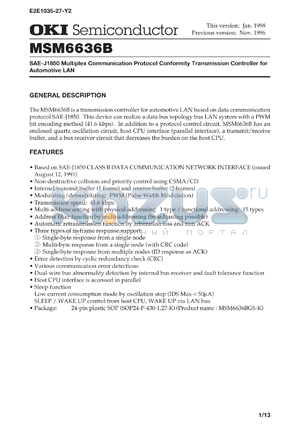 MSM6636BGS-K datasheet - SAE-J1850 communication protocol conformity transmission controller for automotive LAN