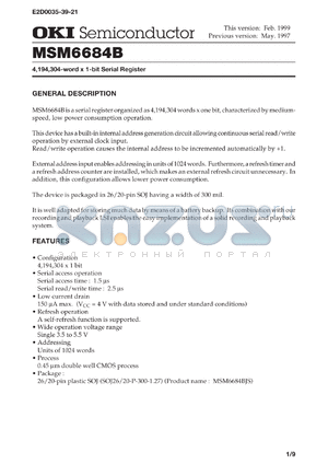 MSM6684BJS datasheet - 4,194,304-word x 1-bit serial register