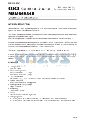 MSM66V84BJS datasheet - 4,194,304-word x 1 bit serial register