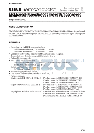 MSM6997HRS datasheet - Single chip CODEC