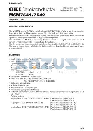 MSM7541RS datasheet - Single rail CODEC