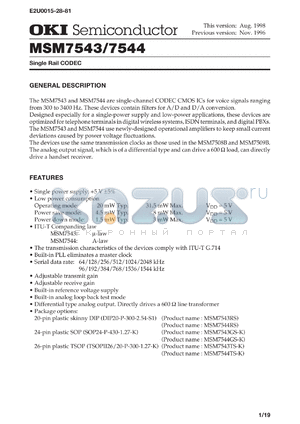 MSM7544RS datasheet - Single rail CODEC