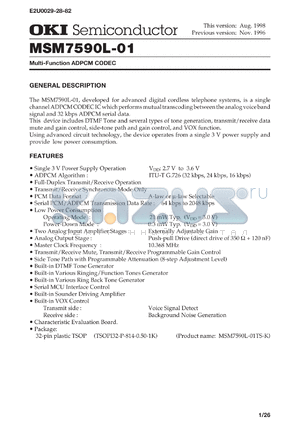 MSM7590L-01TS-K datasheet - Multi-function ADPCM CODEC