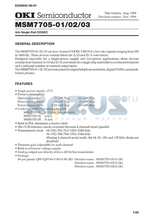 MSM7705-02GS-2K datasheet - 4ch single rail CODEC