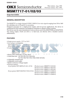 MSM7717-01GS-K datasheet - Single rail CODEC