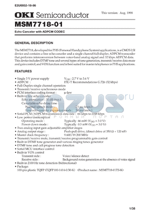 MSM7718-01TS-K datasheet - Echo canceler with ADPCM CODEC