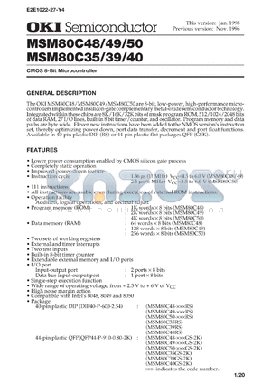 MSM80C39GS-2K datasheet - CMOS 8-bit microcontroller