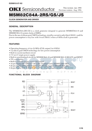 MSM82C84A-2GS-K datasheet - Clock generator and driver