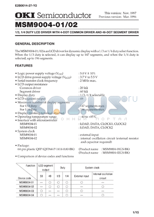 MSM9004-01GS-BK datasheet - 1/3,1/4 duty LCD driver with 4-dot common driver and 49-dot segment driver
