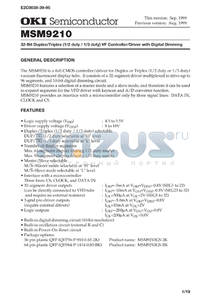 MSM9210GS-2K datasheet - 32-bit duplex/triplex (1/2 duty / 1/3 duty) controller/driver with digital dimming