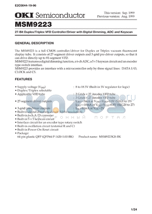 MSM9223GS-BK datasheet - 27-bit duplex/triplex VFD controller/driver with digital dimming, ADC and keyscan