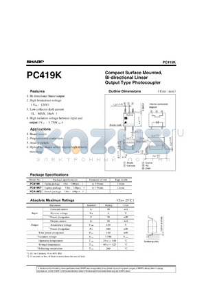 PC419KT datasheet - Compact surface mounted, B-directional linear output type Photocoupler