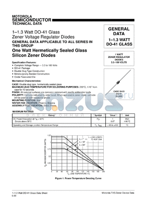 MZPY43RL datasheet - 1 watt hermetically sealed glass silicon zener diode