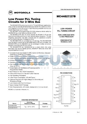 MC44827DTB datasheet - Low power PLL tuning circuit for 3-wire bus