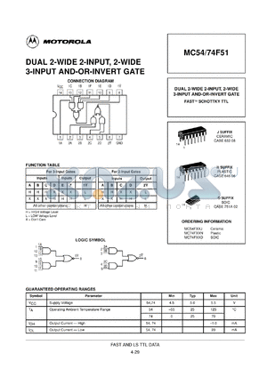MC74F51N datasheet - Dual 2-wide 2-input, 2-wide 3-input and-or-invert gate