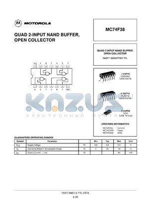 MC74F38N datasheet - Quad 2-input nand buffer