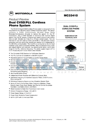 MC33410FTA datasheet - Dual CVSD/PLL cordless phone system