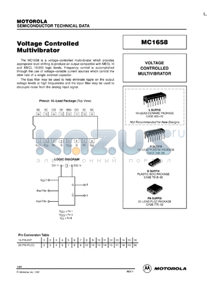 MC1658D datasheet - Voltage controlled multivibrator