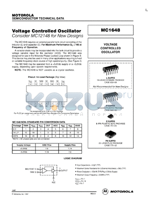 MC1648D datasheet - Voltage controlled oscillator