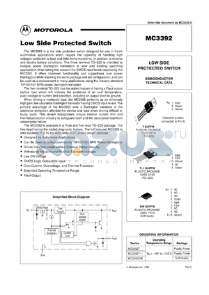 MC3392T-1 datasheet - Low side protected switch
