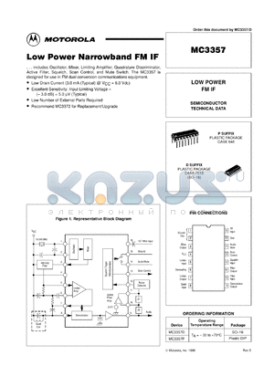 MC3357P datasheet - Low power FM IF