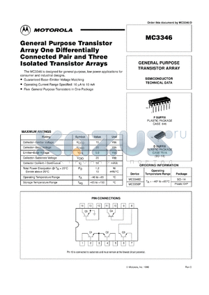 MC3346P datasheet - General purpose transistor array