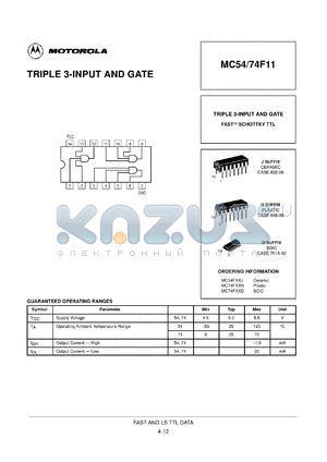 MC74F11N datasheet - Triple 3-input and gate