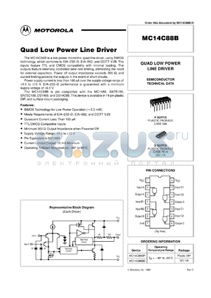 MC14C88BP datasheet - Quad low power line driver