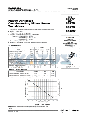 BD776 datasheet - PNP plastic darlington complementary silicon power transistor