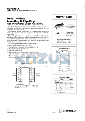 MC74HC564N datasheet - Octal 3-state inverting D flip-flop