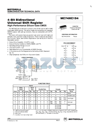 MC74HC194N datasheet - 4-bit bidirectional universal shift register