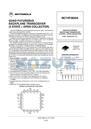 MC74F3893AFN datasheet - Quad futurebus backplane transceiver(3-state+open collector)