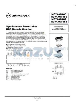 MC74ACT162D datasheet - Synchronous presettable BCD decade counter