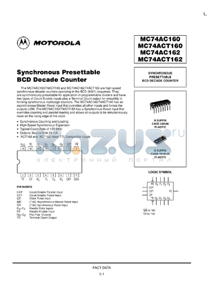 MC74ACT160D datasheet - Synchronous presettable BCD decade counter