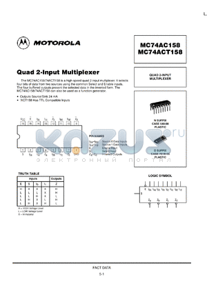MC74ACT158N datasheet - Quad 2-input multiplexer
