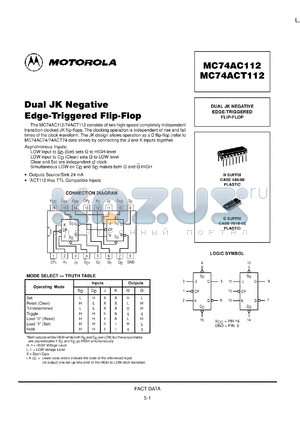 MC74ACT112N datasheet - Dual JK negative edge-triggered flip-flop