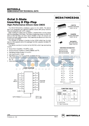 MC54HC534AJ datasheet - Octal 3-state inverting D flip-flop