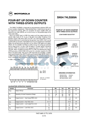 SN74LS569AN datasheet - 4-bit up/down counter with 3-state outputs