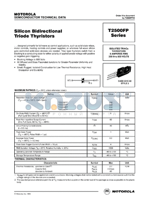 T2500BFP datasheet - Silicon bidirectional triode thyristor