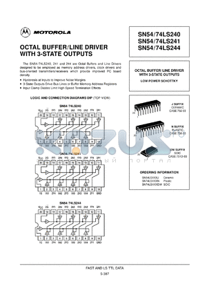 SN74LS240D datasheet - Octal buffer/line driver with 3-state outputs