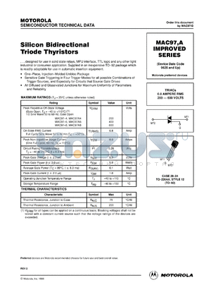 MAC97-8 datasheet - Silicon bidirectional triode thyristor